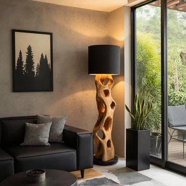 Modern Wooden Floor Lamp With Hollow Base For Living Room