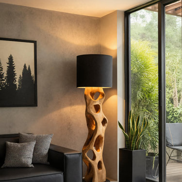 Modern Wooden Floor Lamp With Hollow Base For Living Room