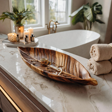 Sculpted Leaf Jewelry Tray For Bathroom Or Bedroom