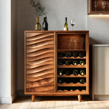 Modern Wave Carved Wine Cabinet For Kitchen