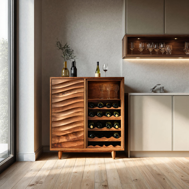 Modern Wave Carved Wine Cabinet For Kitchen