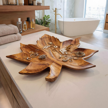 Organic Leaf Carved Jewelry Tray For Vanity Space