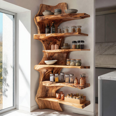 Rustic Live Edge Corner Shelf For Kitchen Or Pantry