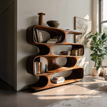 Statement Curved Bookcase For Modern Living Room Decor