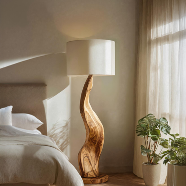 Modern Sculptural Floor Lamp With Curved Base For Bedroom