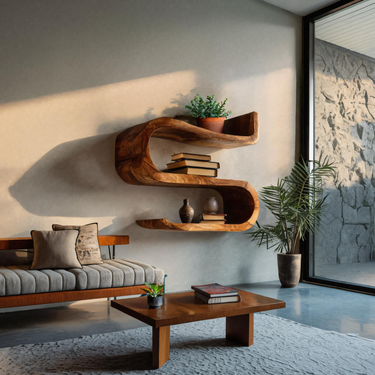 Artistic Handcrafted Curved Wall Shelf For Entryway Display