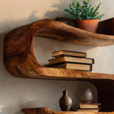 Artistic Handcrafted Curved Wall Shelf For Entryway Display