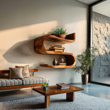 Artistic Handcrafted Curved Wall Shelf For Entryway Display