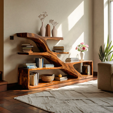 Modern Sculptural Curved Bookcase For Living Room Interior