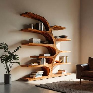 Handcrafted Curved Bookshelf For Living Room Furniture