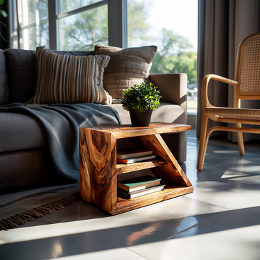 Modern Wooden Side Table With Open Shelf For Interior Decor