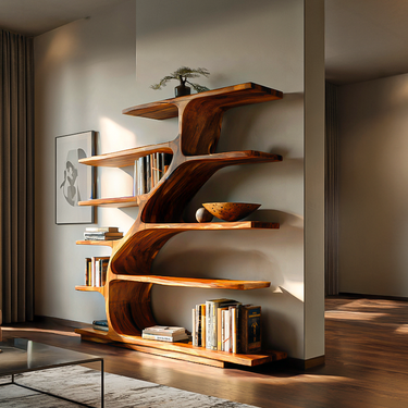 Organic Modern Bookshelf With Flowing Curves For Home Decor