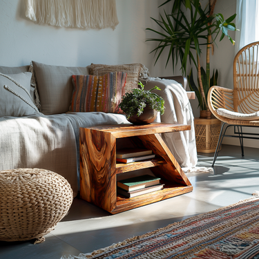 Modern Wooden Side Table With Open Shelf For Interior Decor
