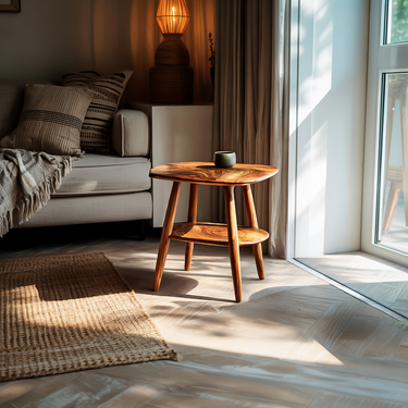 Contemporary Wooden Side Table With Curved Silhouette For Living