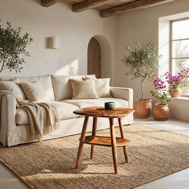 Contemporary Wooden Side Table With Curved Silhouette For Living
