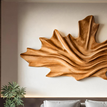 Organic Wall Art With Flowing Leaf Carved Design For Bedroom