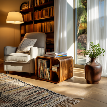 Artistic Wooden Side Table With Storage For Living Room