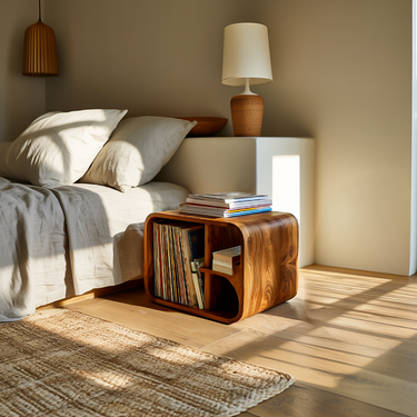 Artistic Wooden Side Table With Storage For Living Room