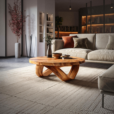 Handcrafted Round Coffee Table With Unique Curved Base For Living
