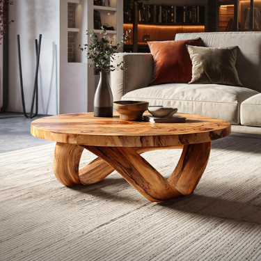 Handcrafted Round Coffee Table With Unique Curved Base For Living