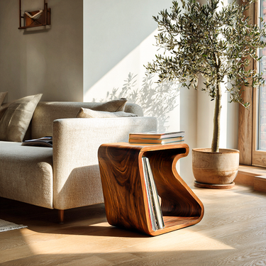 Modern Wooden Side Table With Open Storage For Living Spaces