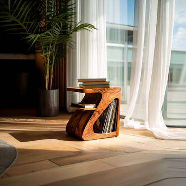 Minimalist Curved Wooden Side Table For Living Room