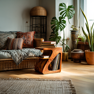 Minimalist Curved Wooden Side Table For Living Room