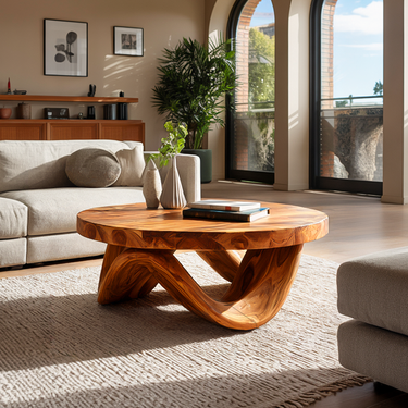 Modern Sculptural Coffee Table With Curved Base For Living