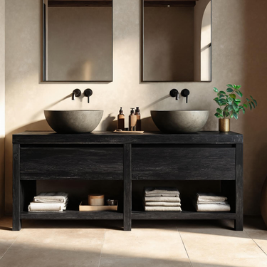Luxury Black Bathroom Vanity With Open Shelf Storage For Bathroom