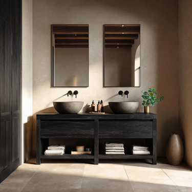 Luxury Black Bathroom Vanity With Open Shelf Storage For Bathroom