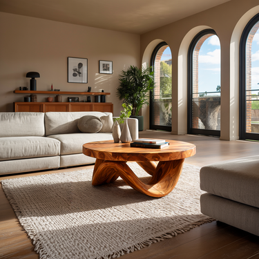 Modern Sculptural Coffee Table With Curved Base For Living