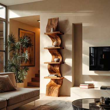 Modern Curved Floating Shelf For Statement Living Room