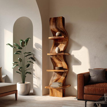 Minimalist Curved Display Shelf For Living Room Interior