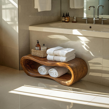 Minimalist Shower Bench Wave Carved For Bathroom Spaces