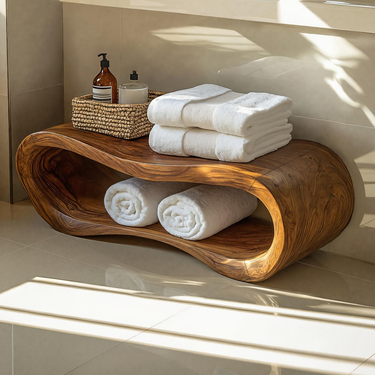 Minimalist Shower Bench Wave Carved For Bathroom Spaces