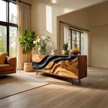 Modern Storage Cabinet With Wave Design For Entryway