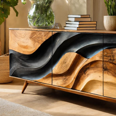 Modern Storage Cabinet With Wave Design For Entryway