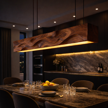 Handcrafted Pendant Light With Wave Carved Surface For Kitchen