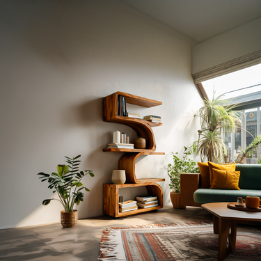 Organic Curved Wooden Bookshelf For Home Decor