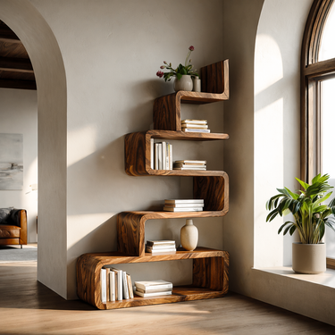 Minimalist Wooden Curved Bookshelf For Modern Interior