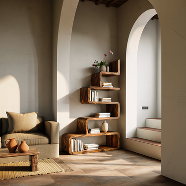 Minimalist Wooden Curved Bookshelf For Modern Interior