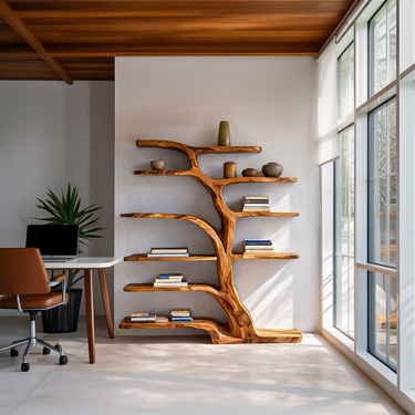 Modern Bookshelf Flowing Curved Design For Living Decor