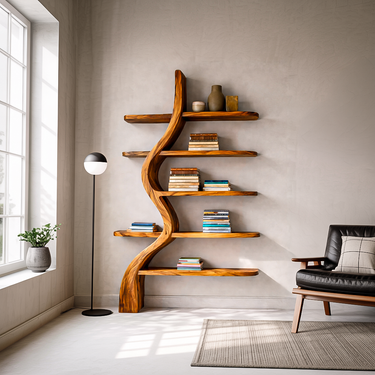 Artistic Wooden Bookshelf For Japandi Modern Interior