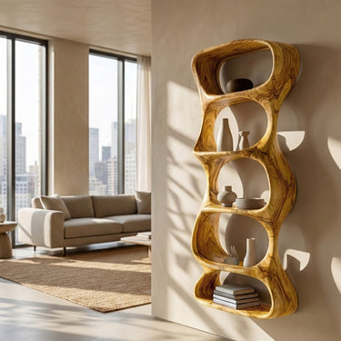 Modern Organic Wall Shelf Natural Wood For Living Room