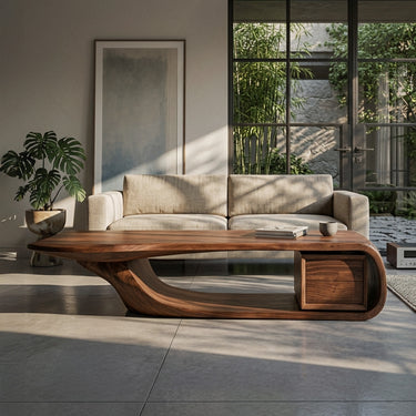 Modern Sculptural Coffee Table With Curved Design For Home Office