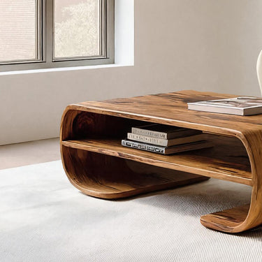 Contemporary Organic Coffee Table With Storage Shelf For Living