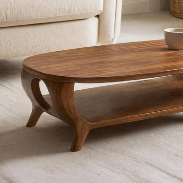 Organic Curved Coffee Table With Shelf For Living Room Decor