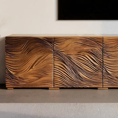Modern Organic Wave Carved TV Console For Living Room