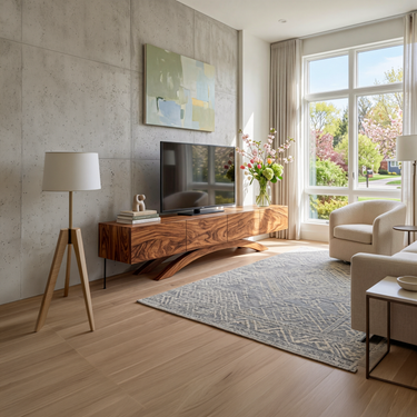 Modern Wooden TV Cabinet With Curved Base For Home Interior