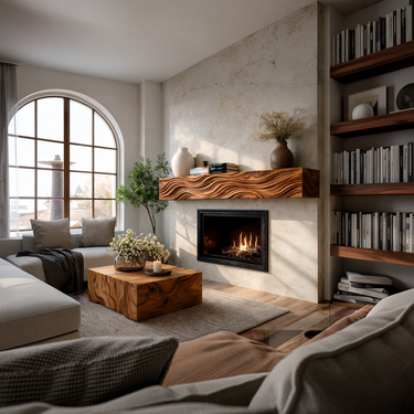 Wooden Fireplace Shelf With Wave Carved For Modern Home Decor
